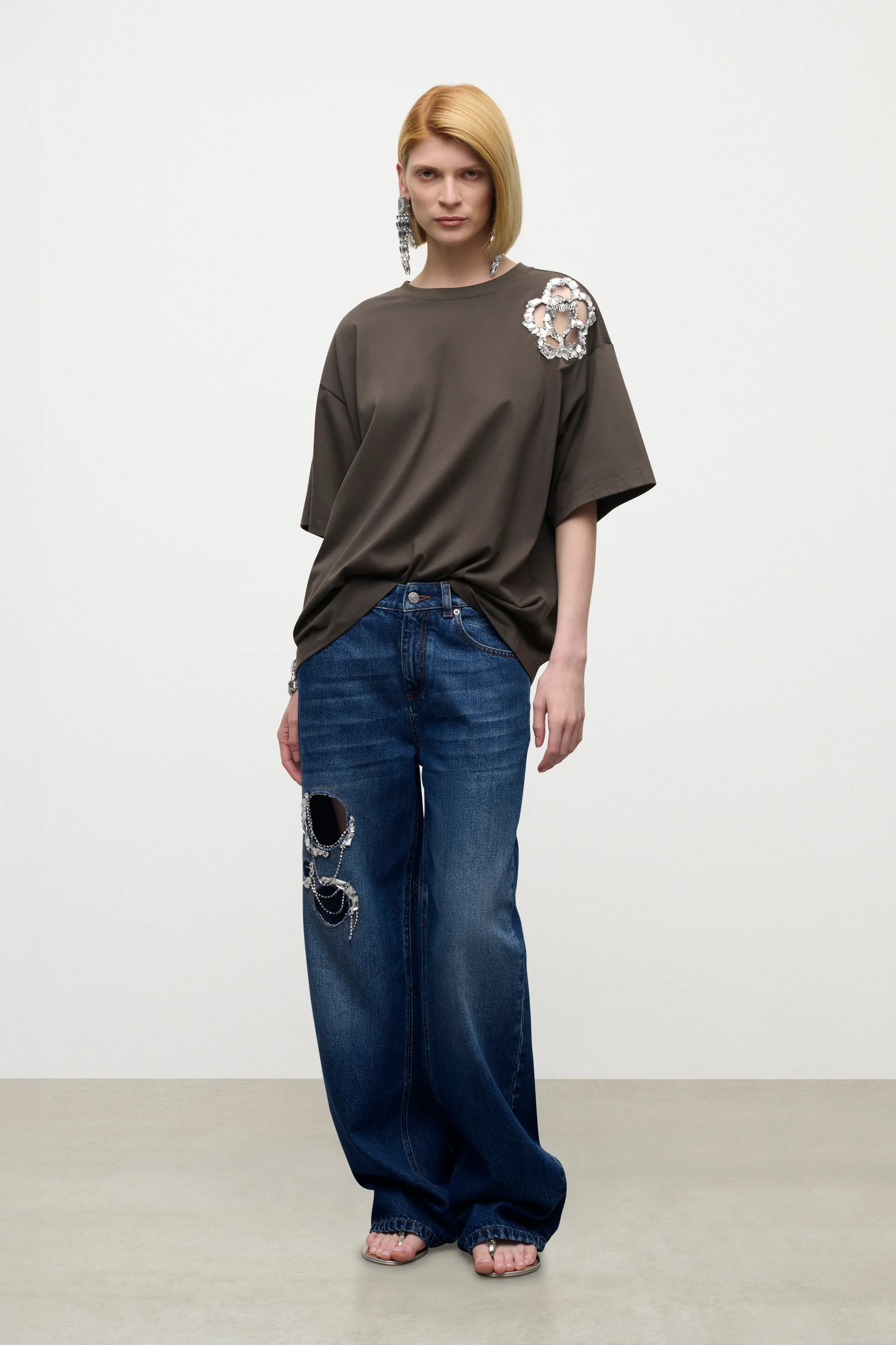 Crystal Chain Cutout Relaxed Jean - Image 3