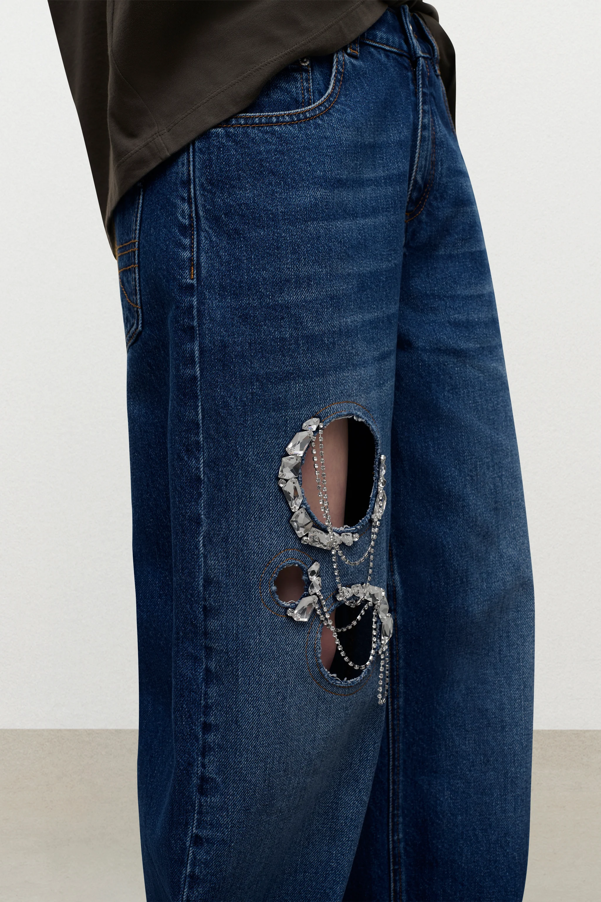 Crystal Chain Cutout Relaxed Jean - Image 6