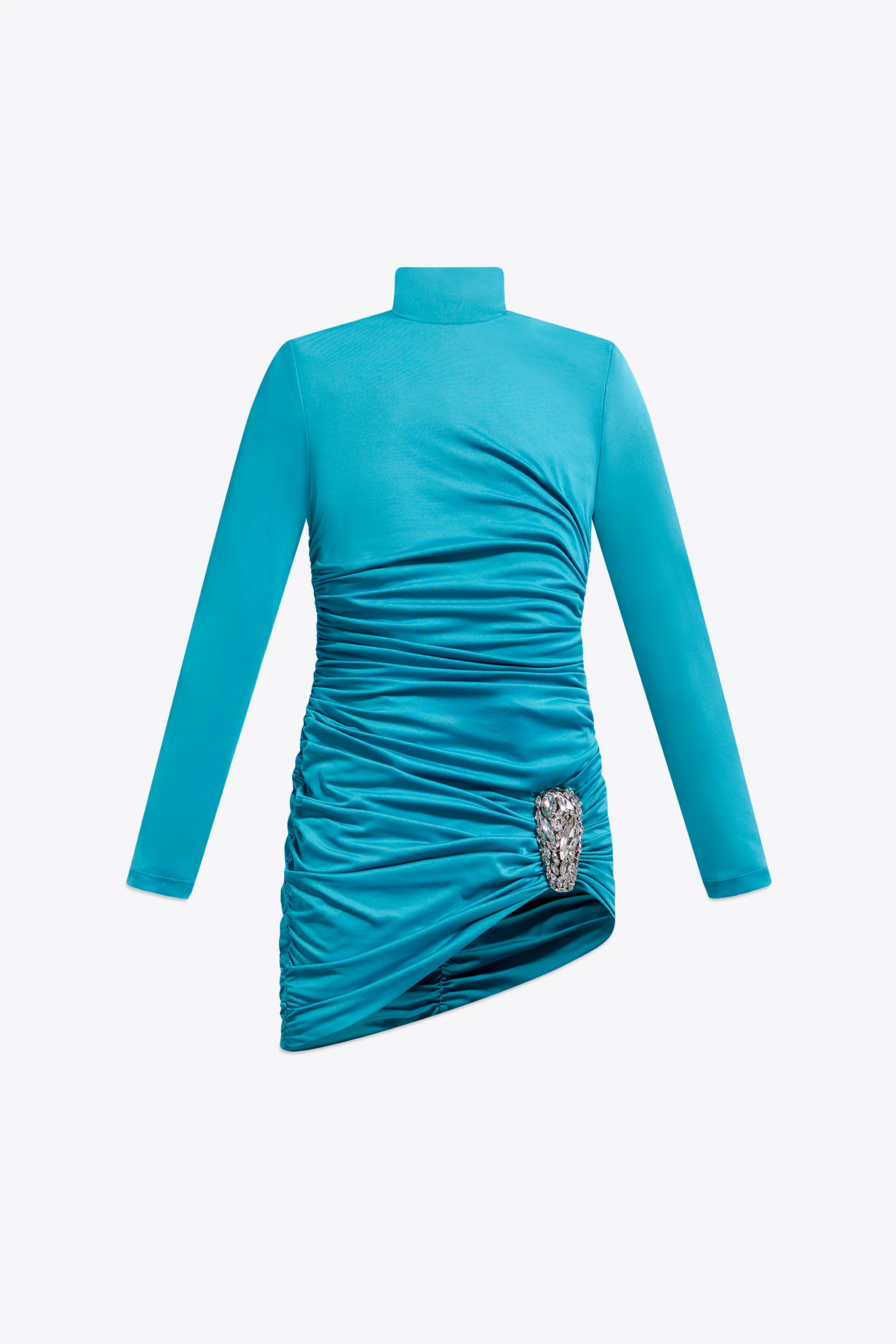 Crystal Cluster Draped Long Sleeve Mini Dress