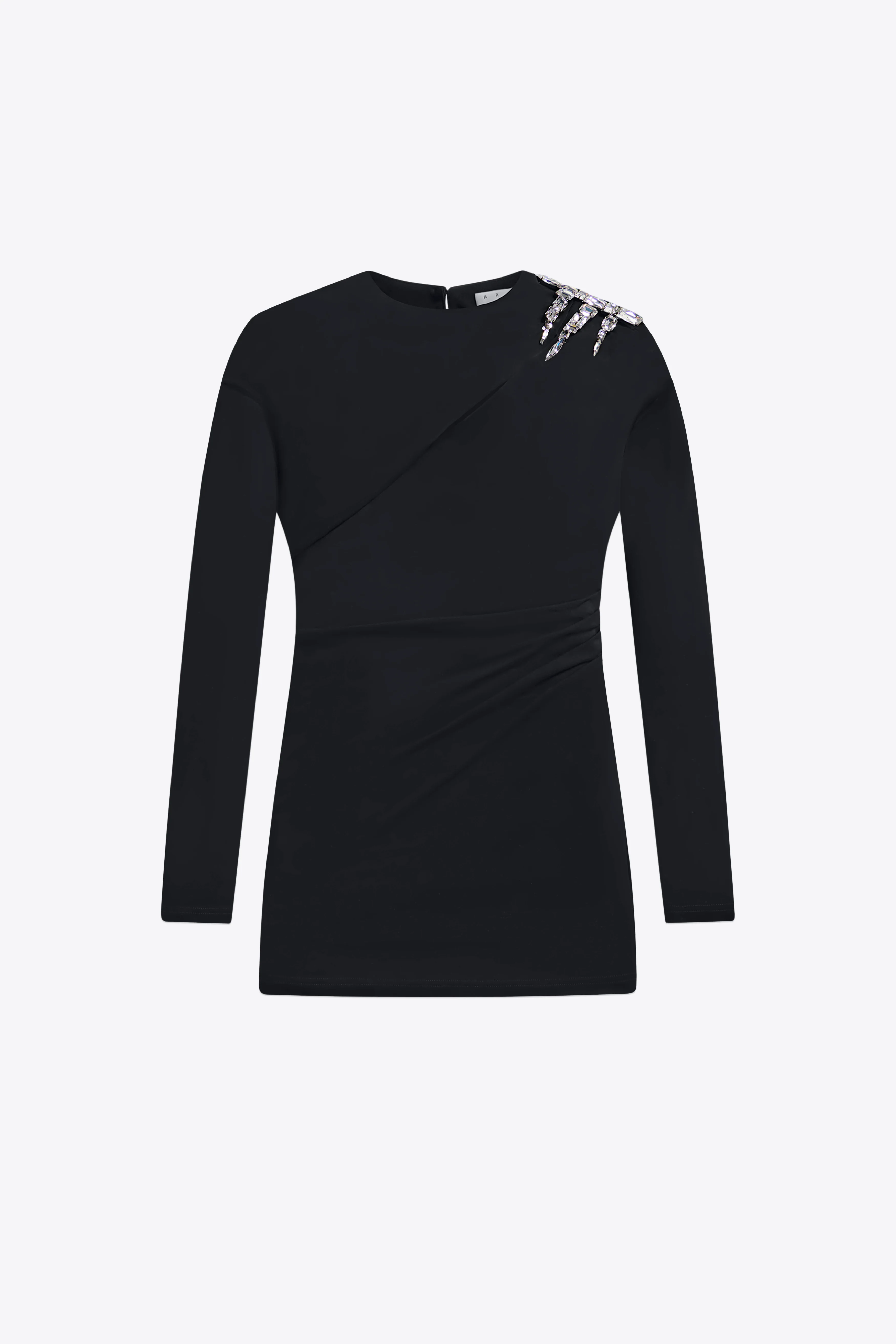 Crystal Cluster Draped Long Sleeve Mini Dress