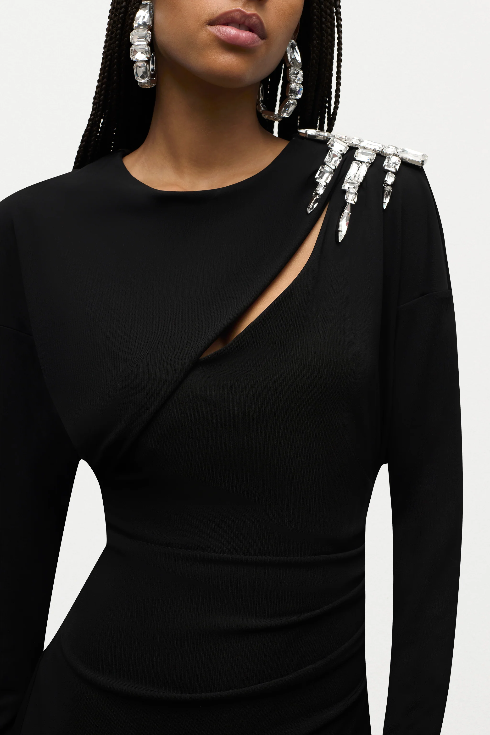 Crystal Cluster Draped Long Sleeve Mini Dress - Image 6