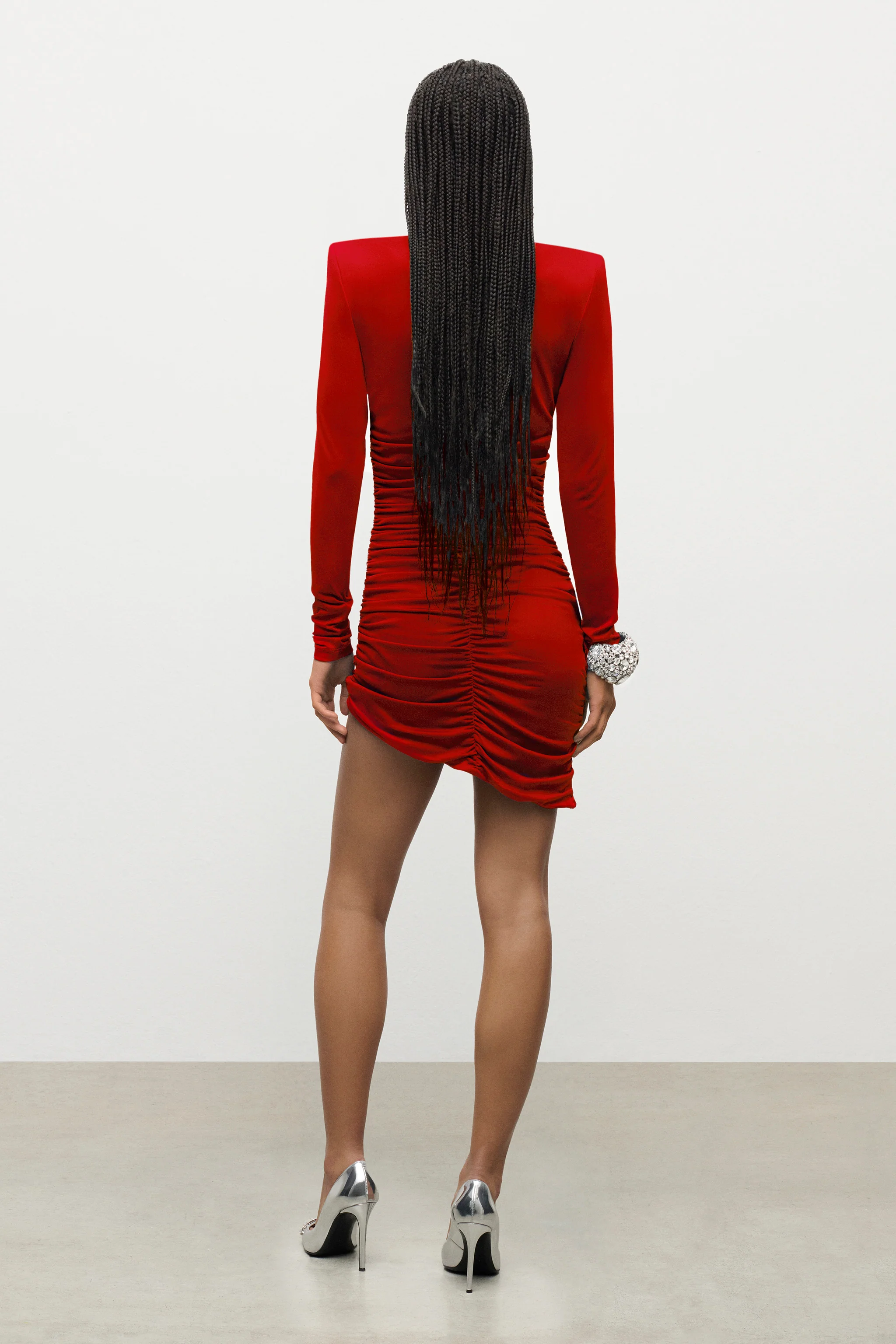 Crystal Cluster Draped Long Sleeve Mini Dress - Image 4