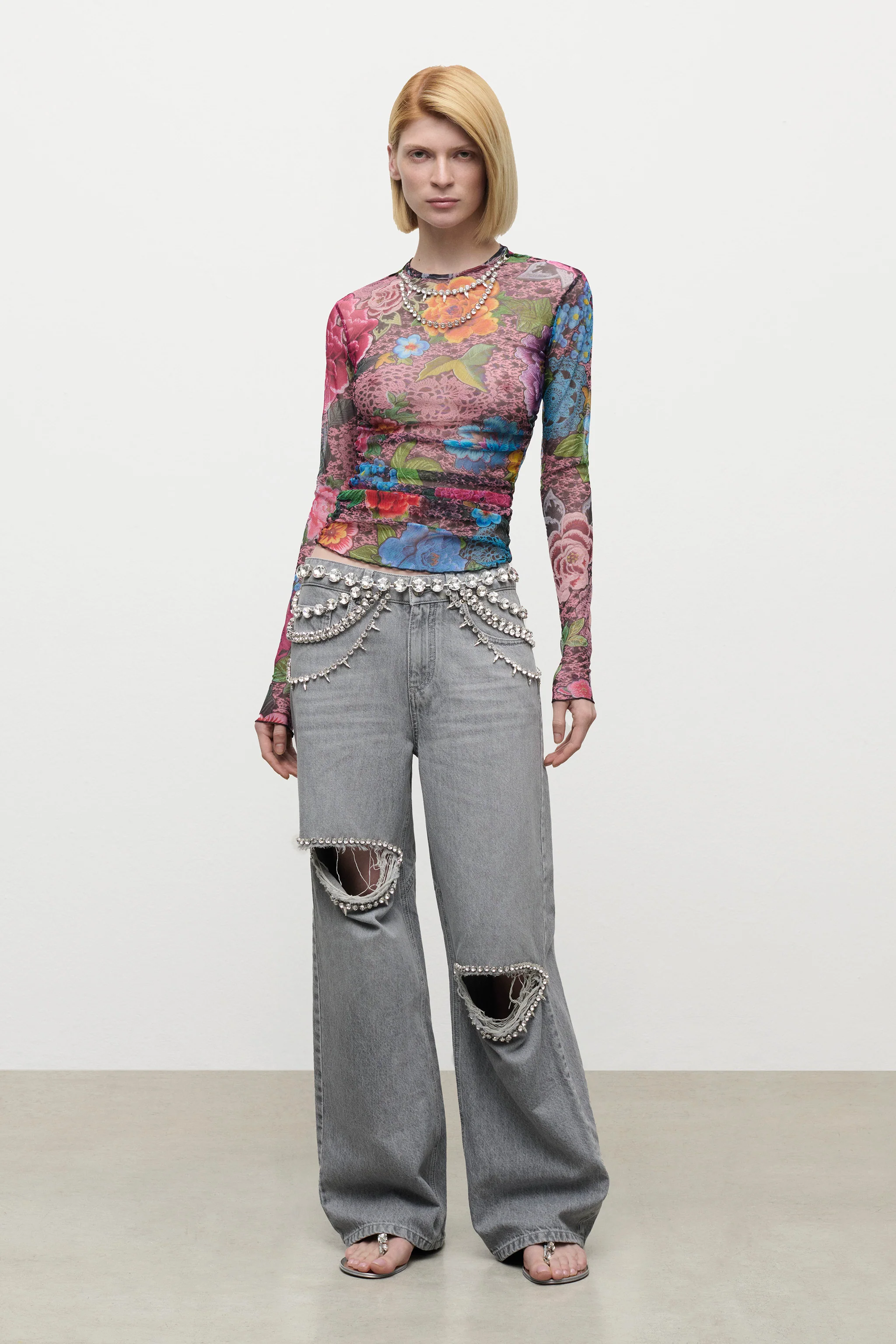Distressed Crystal Relaxed Slit Jean - Image 3