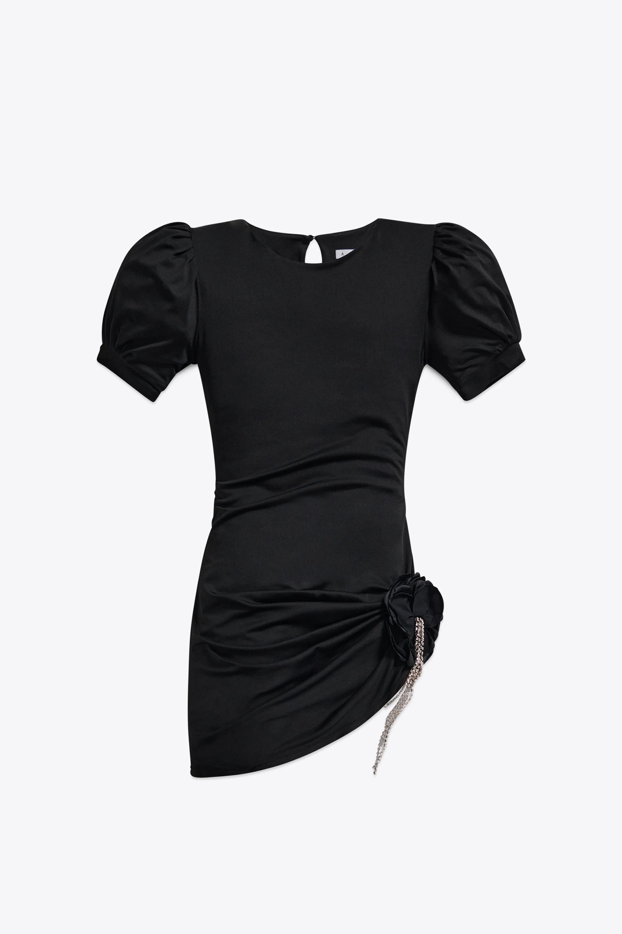 Crystal Flower Draped Short Sleeve Mini Dress
