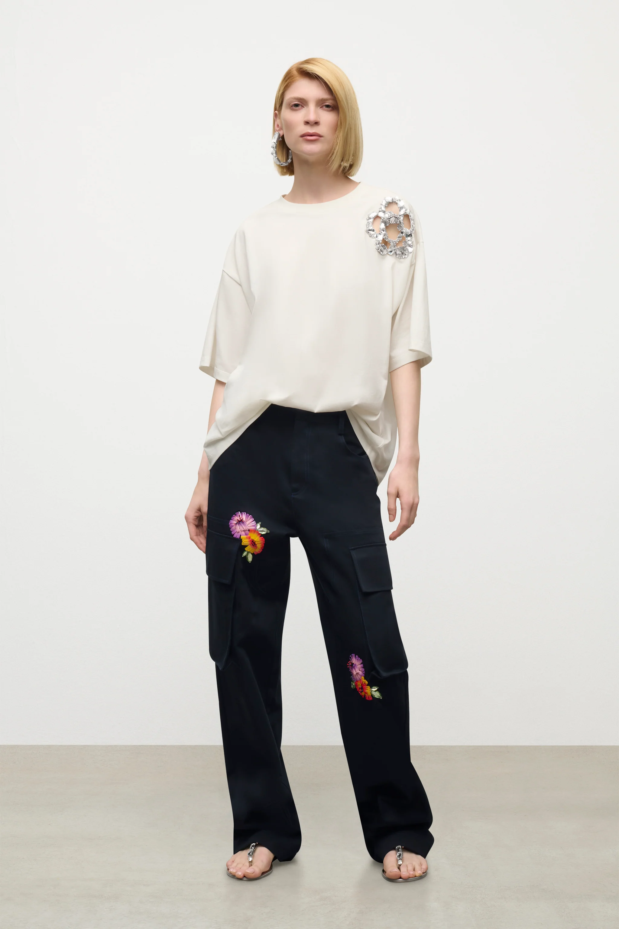 Embroidered Flower Cargo Pant - Image 3