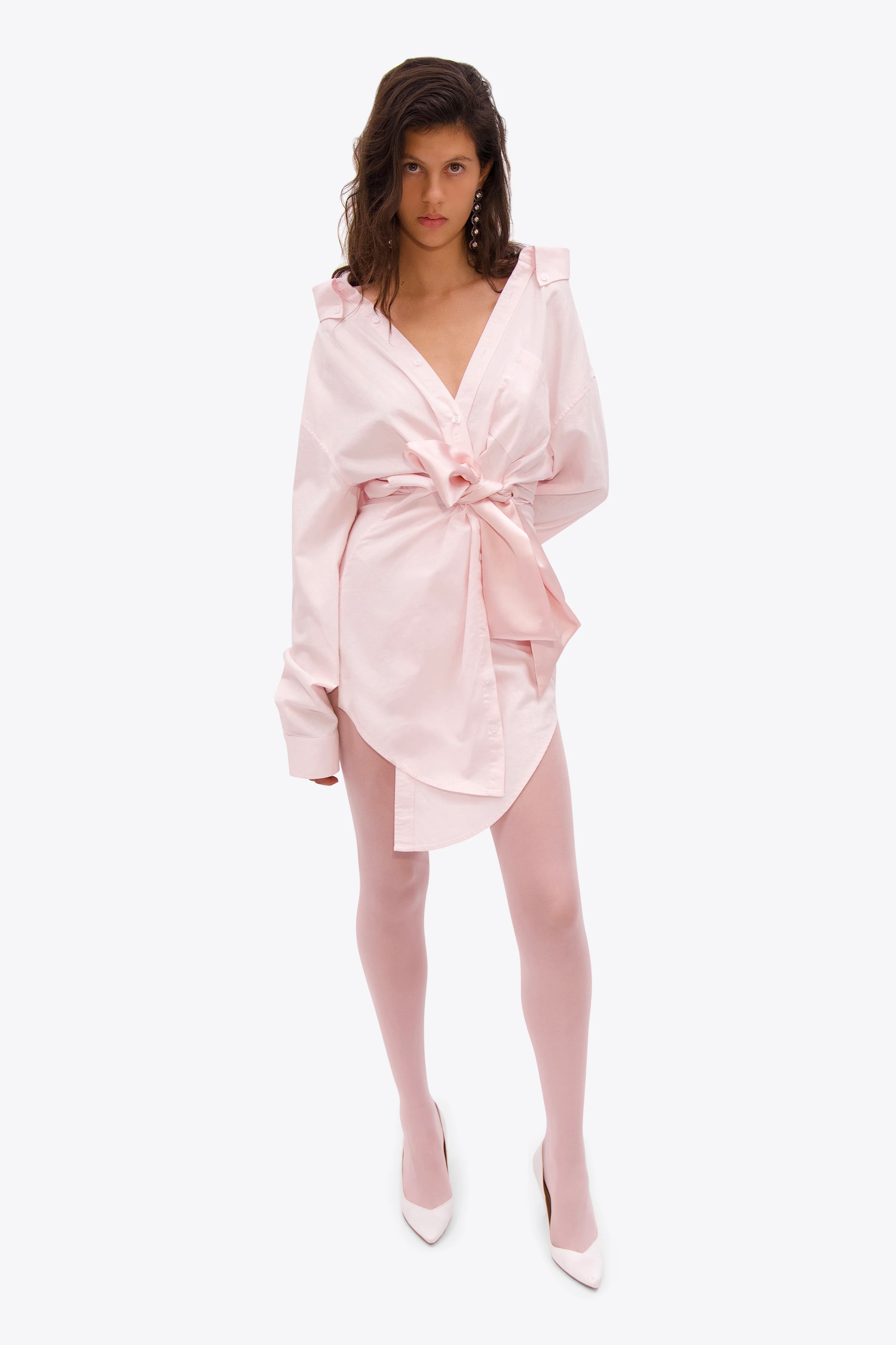 Satin Knot Oxford Shirt Dress - Image 2