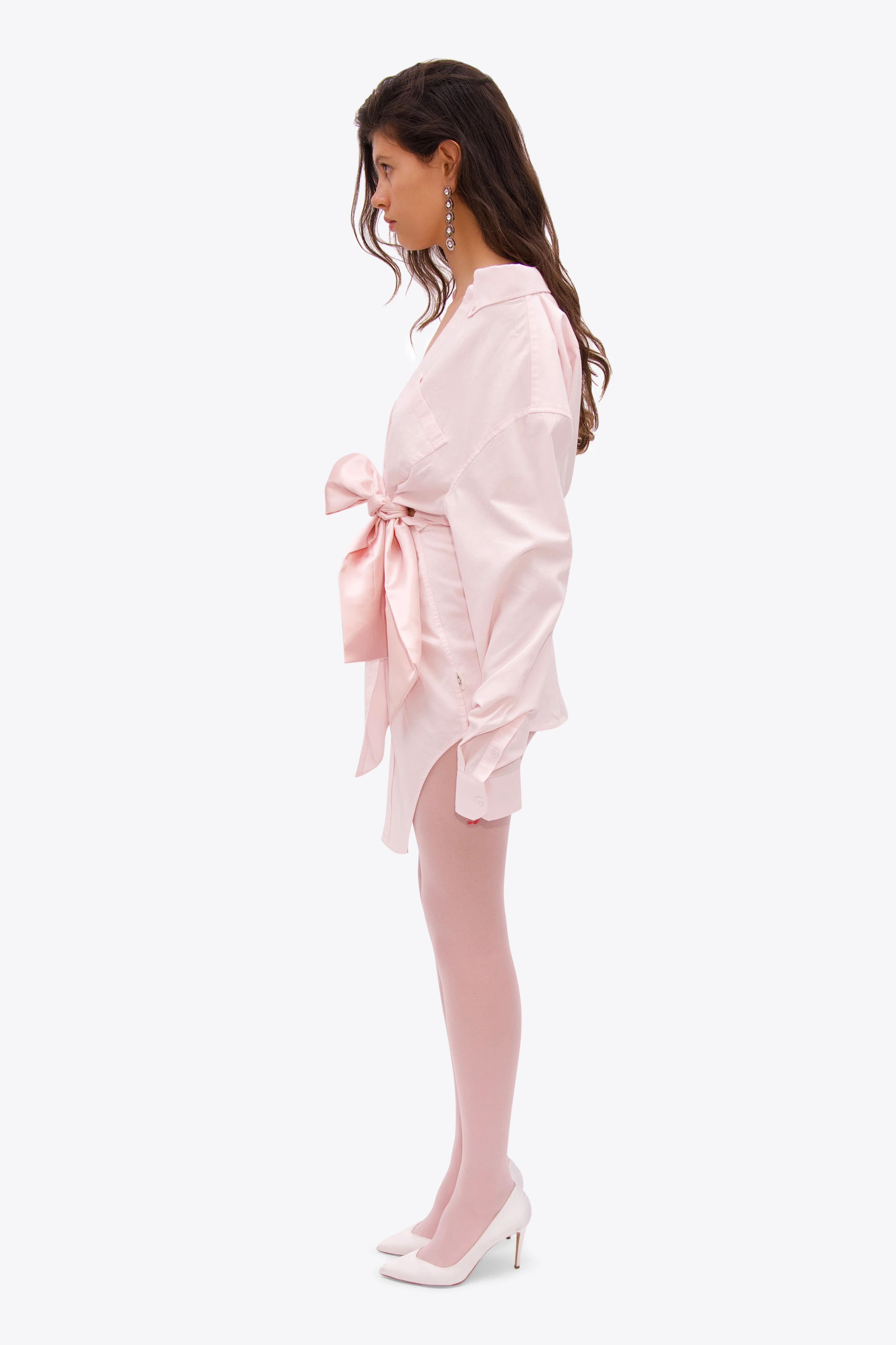 Satin Knot Oxford Shirt Dress - Image 3