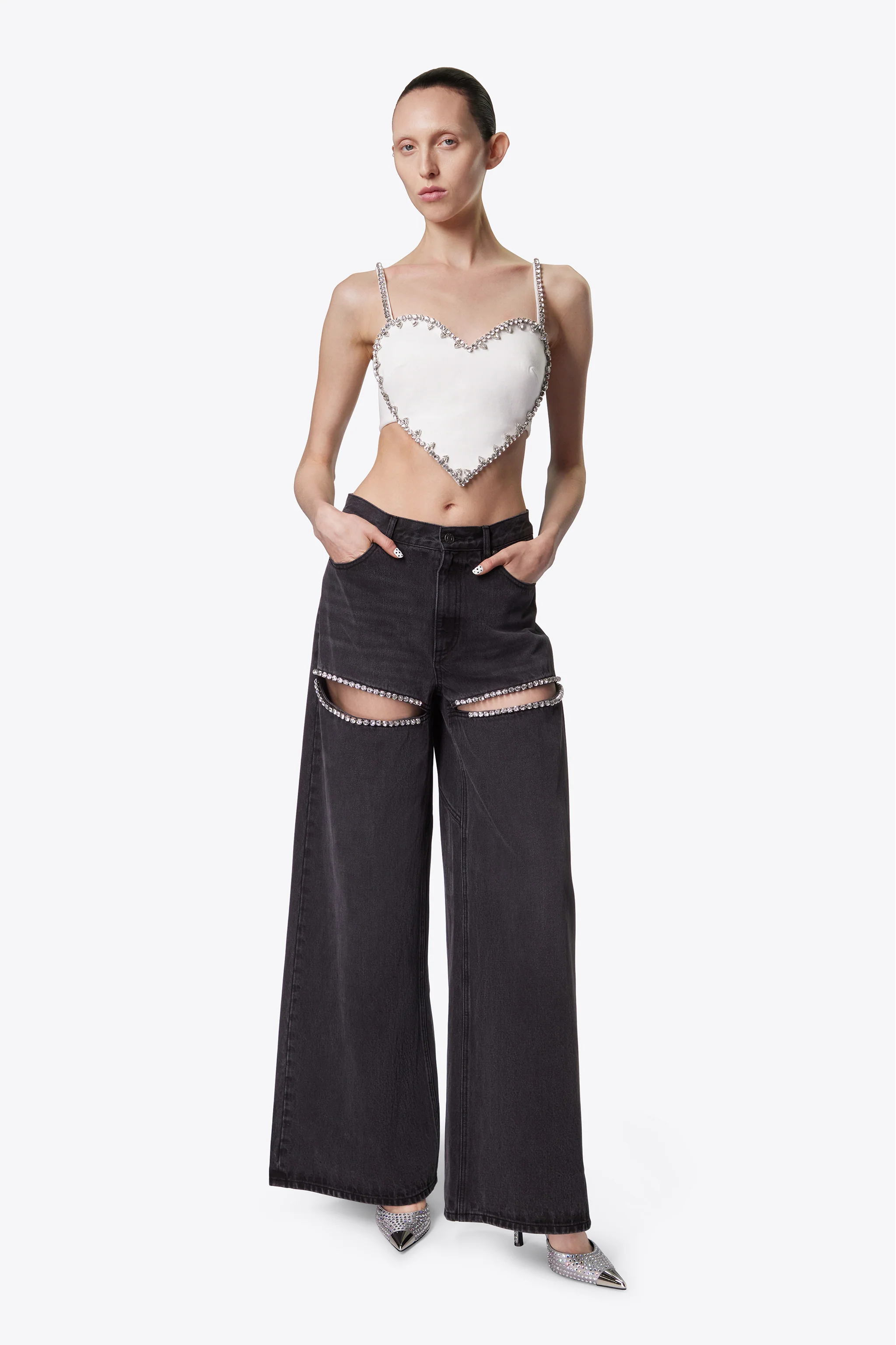 Wide Leg Crystal Slit Jean - Image 3